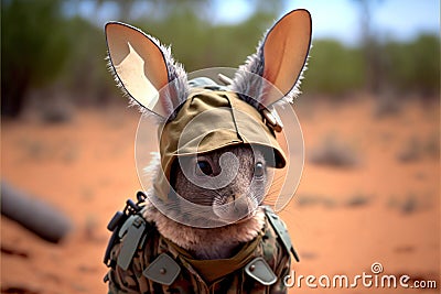 Bilby dressed as a soldier, created with Generative AI technology Stock Photo