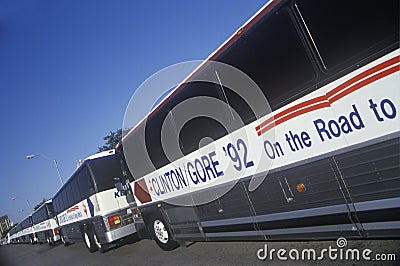 Bill Clinton/Al Gore Buscapade tour buses in Waco, Texas in 1992 Editorial Stock Photo