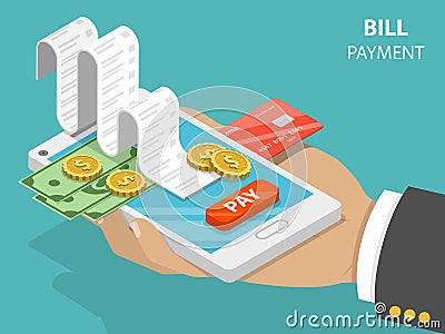 Bill payment flat isometric vector concept. Vector Illustration