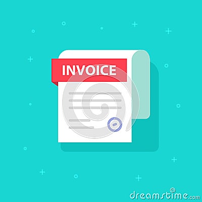 Bill vector icon, flat cartoon Invoice paper document, billing form illustration clipart Vector Illustration