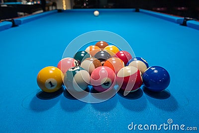 Billard balls before kickoff Stock Photo