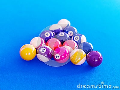 Billard balls setup on a pool table Stock Photo