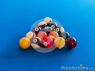 Billard balls setup on a pool table entertainment concept Stock Photo