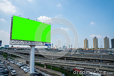 Billboard blank Green screen for outdoor advertising poster Editorial Stock Photo