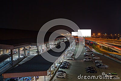 billboard blank for outdoor advertising poster or blank billboard at night time for advertisement. street light Editorial Stock Photo