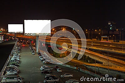 billboard blank for outdoor advertising poster or blank billboard at night time for advertisement. street light Editorial Stock Photo