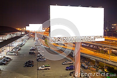 billboard blank for outdoor advertising poster or blank billboard at night time for advertisement. street light Editorial Stock Photo