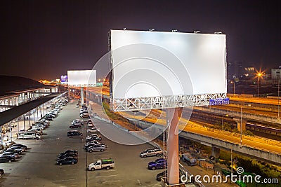 billboard blank for outdoor advertising poster or blank billboard at night time for advertisement. street light Editorial Stock Photo