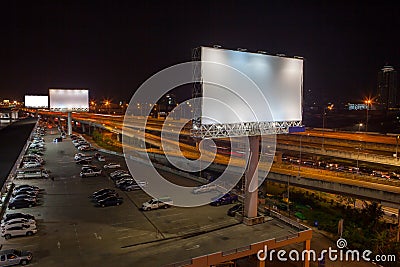 billboard blank for outdoor advertising poster or blank billboard at night time for advertisement. street light Editorial Stock Photo