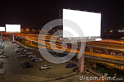 billboard blank for outdoor advertising poster or blank billboard at night time for advertisement. street light Editorial Stock Photo