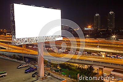 billboard blank for outdoor advertising poster or blank billboard at night time for advertisement. street light Editorial Stock Photo