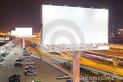 billboard blank for outdoor advertising poster or blank billboard at night time for advertisement. street light Editorial Stock Photo