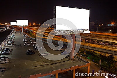 billboard blank for outdoor advertising poster or blank billboard at night time for advertisement. street light Editorial Stock Photo