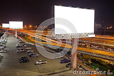 billboard blank for outdoor advertising poster or blank billboard at night time for advertisement. street light Editorial Stock Photo