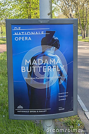 Billboard De Nationale Opera Madam Butterfly At Amsterdam The Netherlands 2019 Editorial Stock Photo