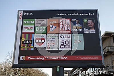 Billboard Elections At Amsterdam The Netherlands 4-3-2022 Editorial Stock Photo