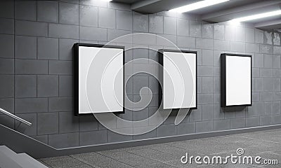 Billboard empty space in subway. Signboard template - 3d render illustration. Advertisement promotion sideboard Cartoon Illustration