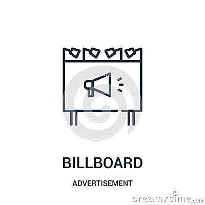 billboard icon vector from advertisement collection. Thin line billboard outline icon vector illustration Vector Illustration