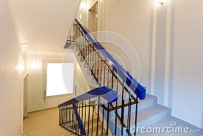 Billboard Mockup indoor of stairs is the part of interior of apartment after remodeling, renovation, extension, restoration Stock Photo