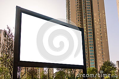Billboard on the Street Rectangular White Mockup City Advertisement Stock Photo