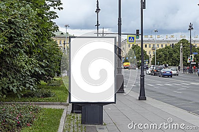 Billboard vertical, white isolate. on the background of the city Editorial Stock Photo