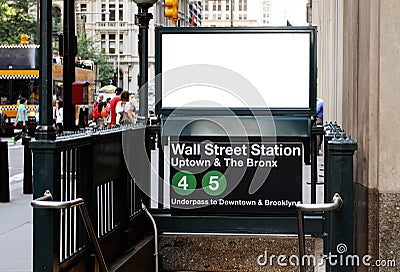 Billboard in Wall Street Station Stock Photo