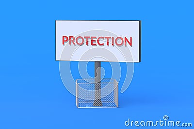 Billboard with word protection in grid fence Stock Photo