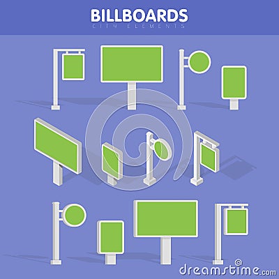 Billboards, advertise billboards, city light billboard. Cartoon Illustration