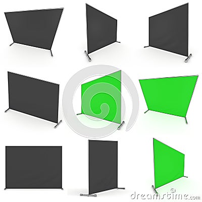 Billet press wall with green screen banner. Stock Photo