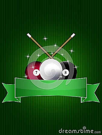 Billiard background with balls, stars and green labels Vector Illustration