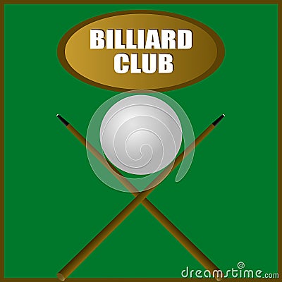 Billiard ball and cue on the playing table Stock Photo