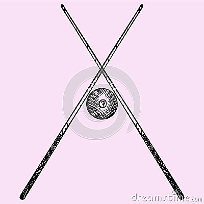 Billiard ball and cues Vector Illustration