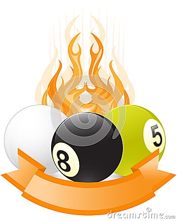 Billiard ball emblem in flame Vector Illustration