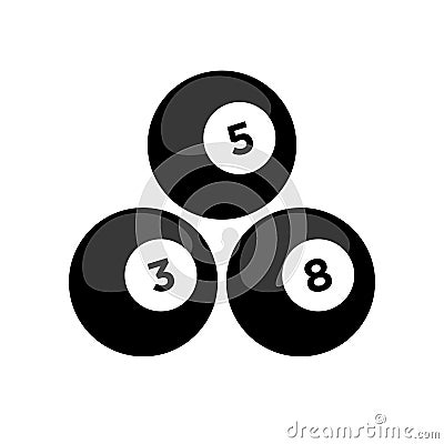 Billiard ball icon. Attribute of the game of billiards. Black ball with a number. Cartoon Illustration