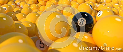 billiard ball number eight on top of the pile of billiard balls number five Stock Photo