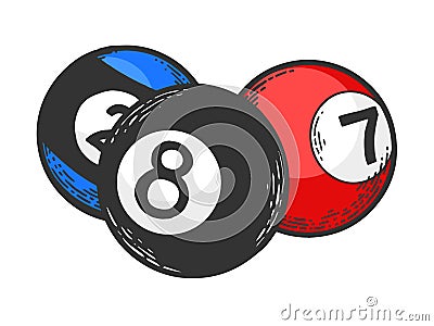 Billiard balls engraving vector illustration Vector Illustration