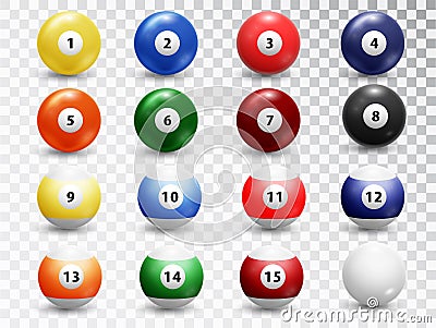 Billiard balls isolated on transparent background.Pull balls collection. Vector design elements Vector Illustration