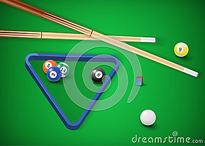 Billiard balls in a pool table Vector Illustration