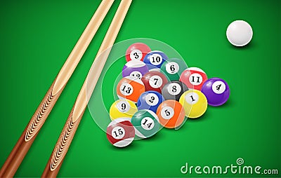 Billiard balls in a pool table Vector Illustration