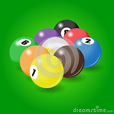 Billiard balls start position for nine-pool game Vector Illustration