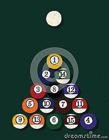 Billiard Balls Retro Hand Drawn Cartoon Style Gaming Vector Graphic Illustration Vector Illustration