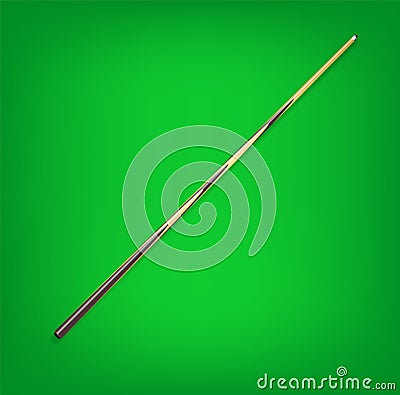 Billiard cues on green background. Snooker sports equipment. Vintage pool cue. Vector Vector Illustration