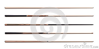 Billiard cues sticks realistic collection. Snooker, american pool wooden accessories. Vector Illustration