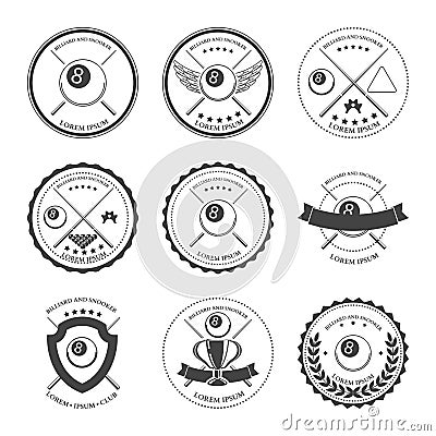 Billiard design elements and badges set. Vector Vector Illustration