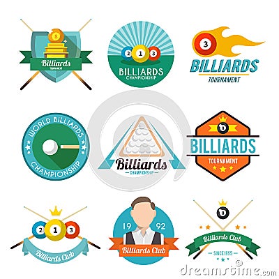 Billiard Label Set Vector Illustration