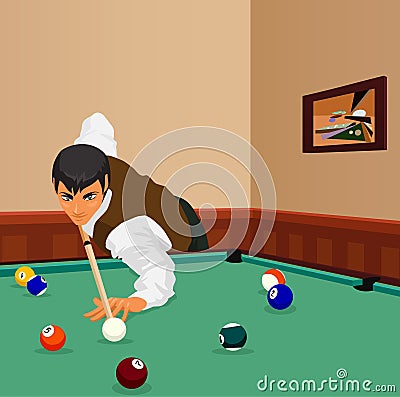 Billiard shot. Man plays Vector Illustration