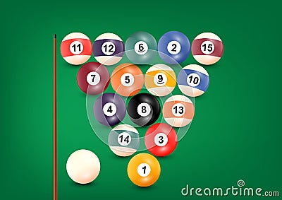 Billiard or snooker balls on green background table snooker color Vector Illustration