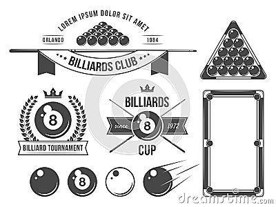 Billiards accessories and emblems Vector Illustration