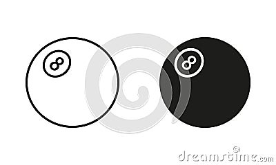 Billiards Ball Black Silhouette and Line Icon Set. Ball for Play Sports Game Solid and Outline Symbol Collection on Vector Illustration