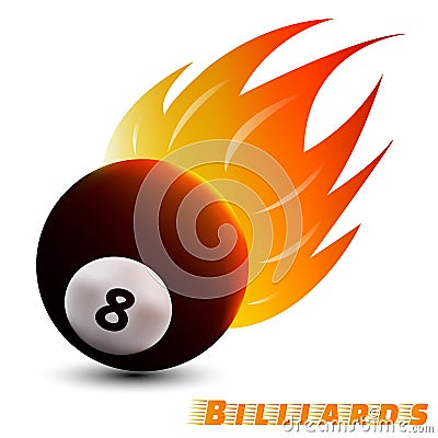 Billiards ball with red orange yellow tone fire in the white background. sport ball logo design. billiards ball logo. vector. Vector Illustration